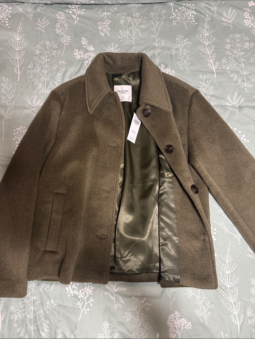 Abercrombie & Fitch Olive Green Wool-Blend Pea Coat